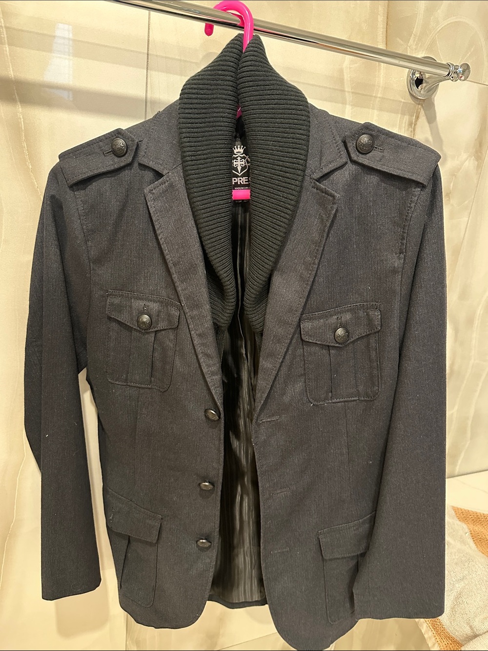 Express Men’s Dark Navy Military-Inspired Blazer Jacket